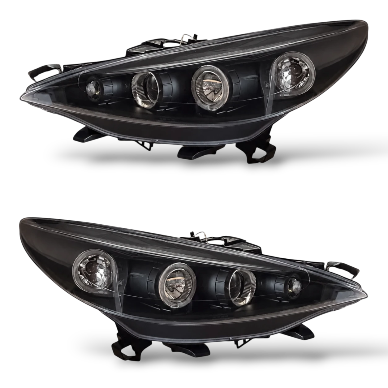 LHD Projector Headlights Headlamp Pair Angel Eyes Clear Black Peugeot 207 06-12