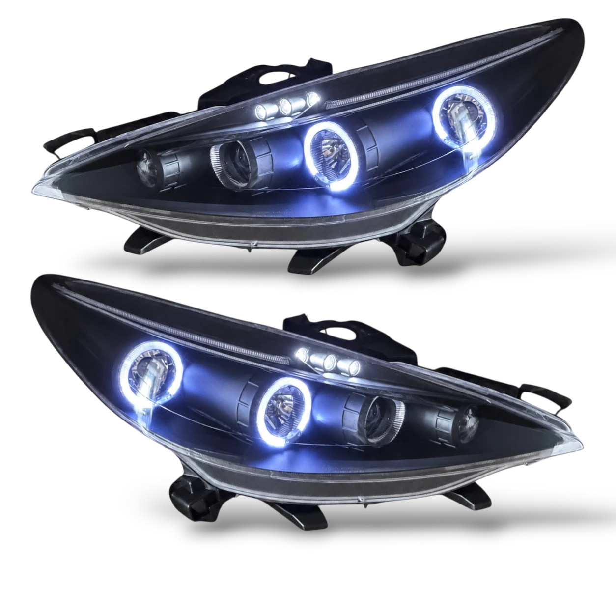 LHD Projector Headlights Headlamp Pair Angel Eyes Clear Black Peugeot 207 06-12