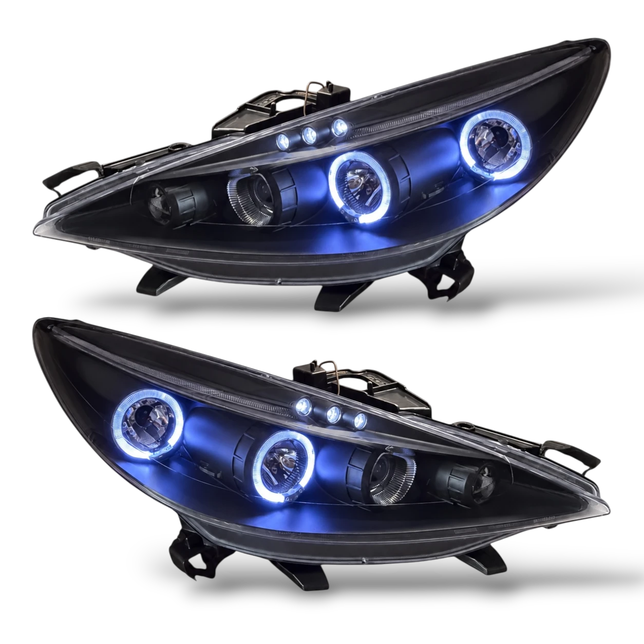 LHD Projector Headlights Headlamp Pair Angel Eyes Clear Black Peugeot 207 06-12