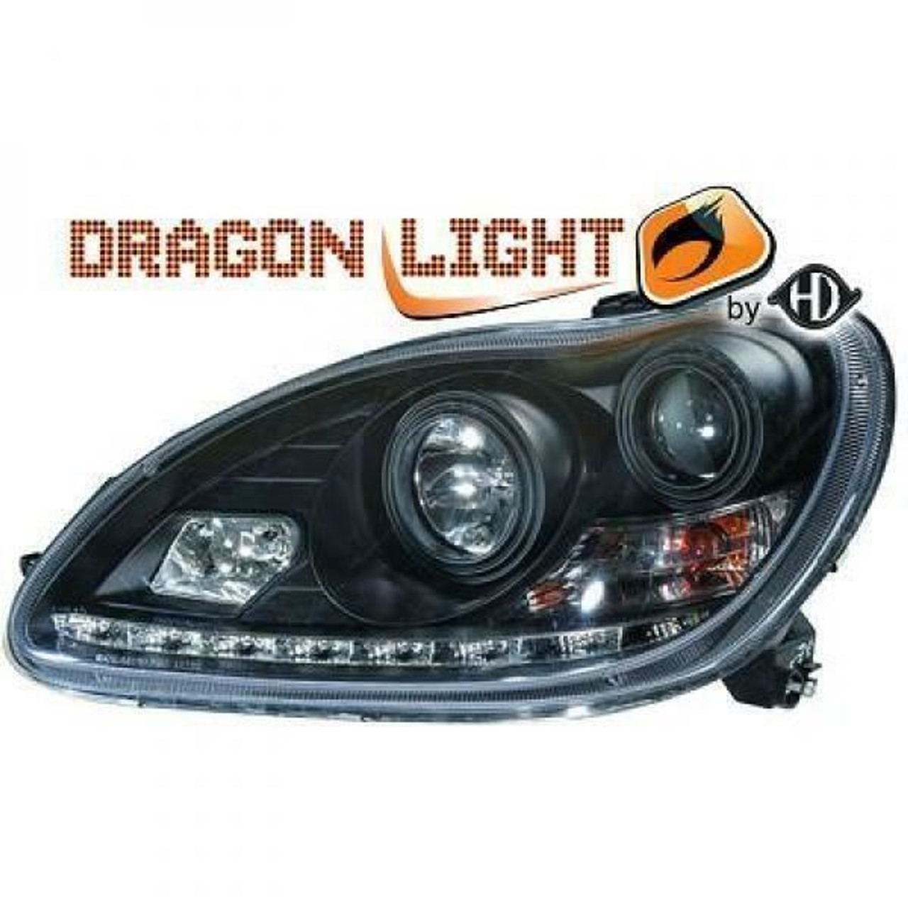 LHD Projector Headlights Pair LED Dragon DRL Lights Clear Black Mercedes W220 98-05