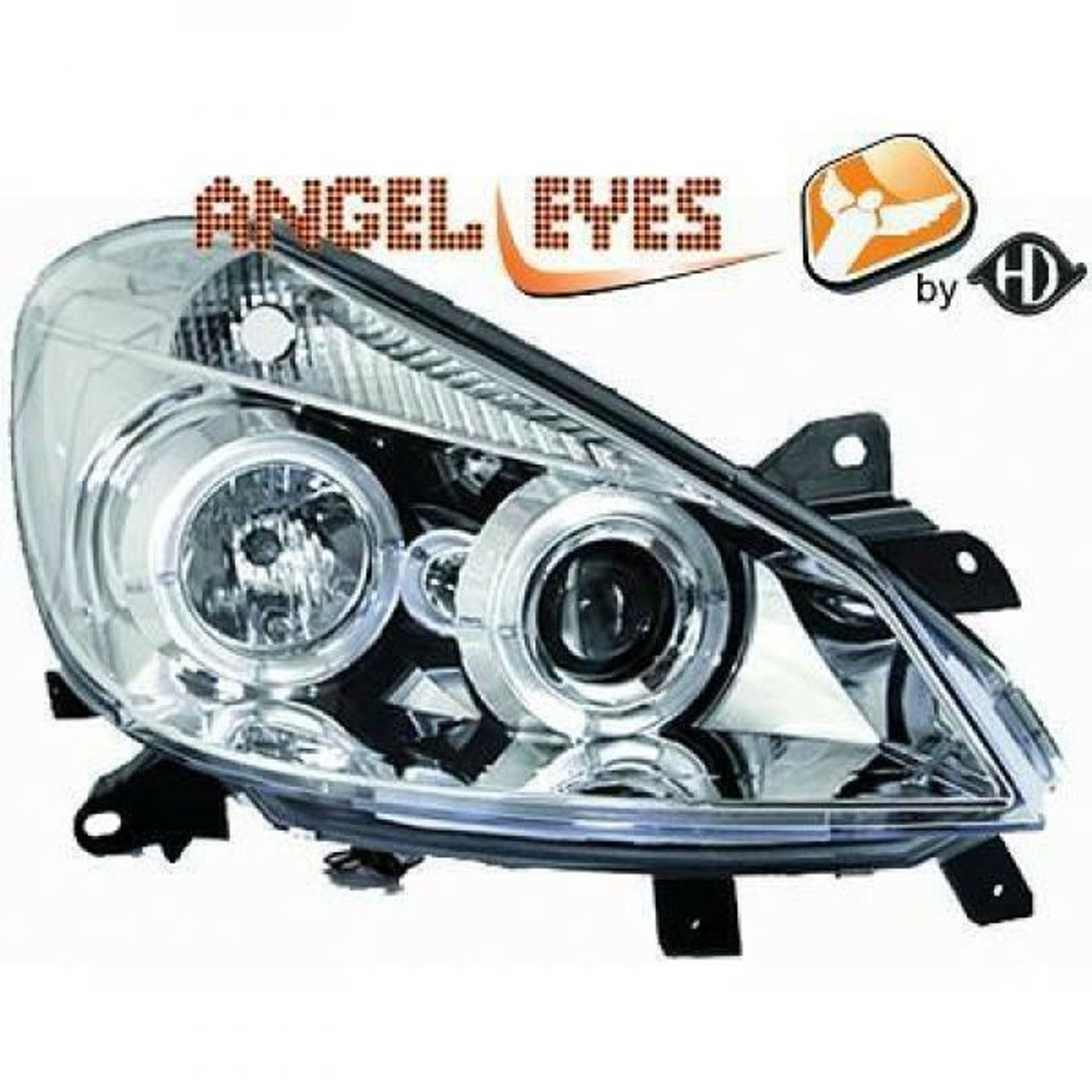 LHD Projector Headlights Pair Angel Eyes Clear Chrome Renault Clio 05-09