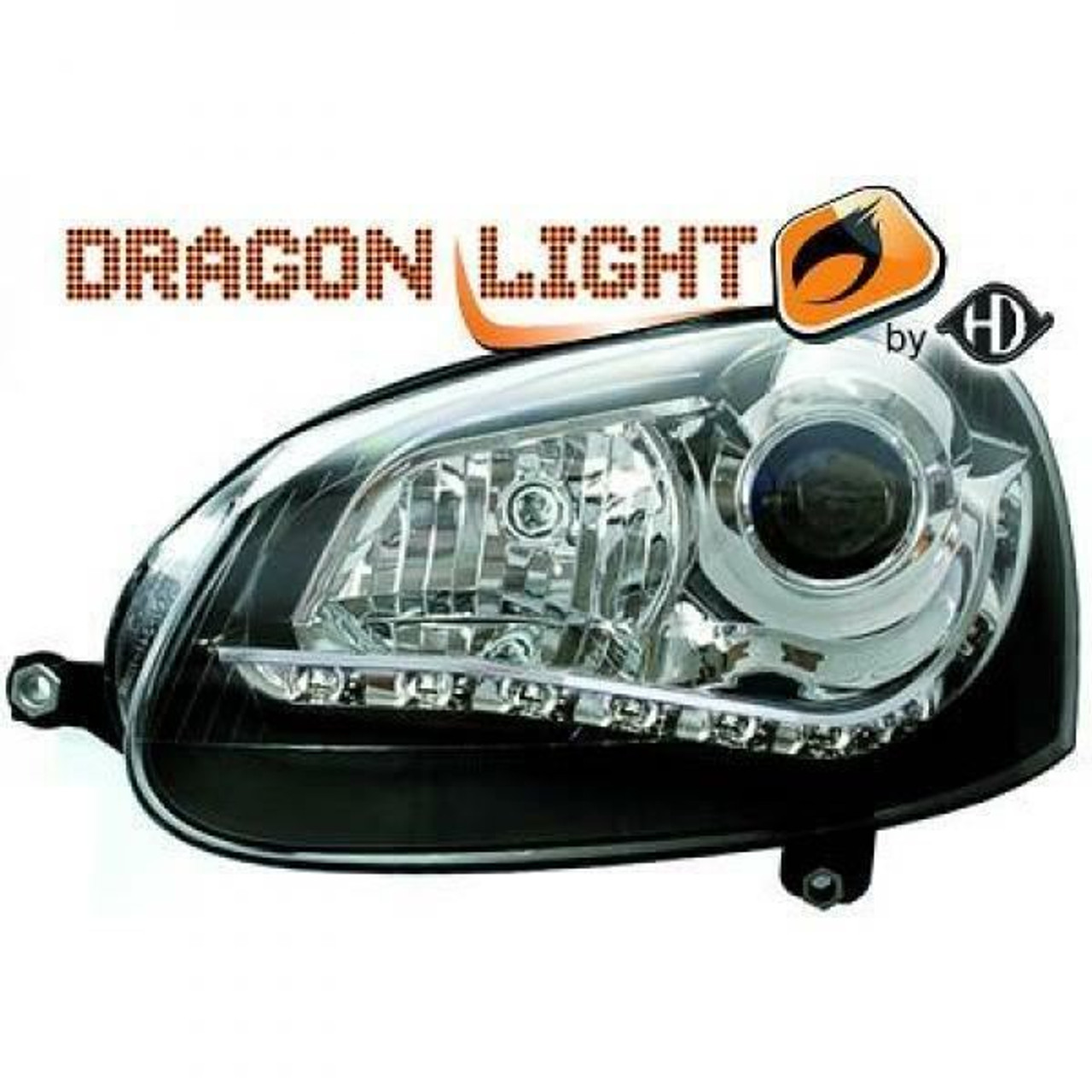 LHD Projector Headlights Pair LED Dragon DRL Lights Clear Black H7 PY21W VW Golf V