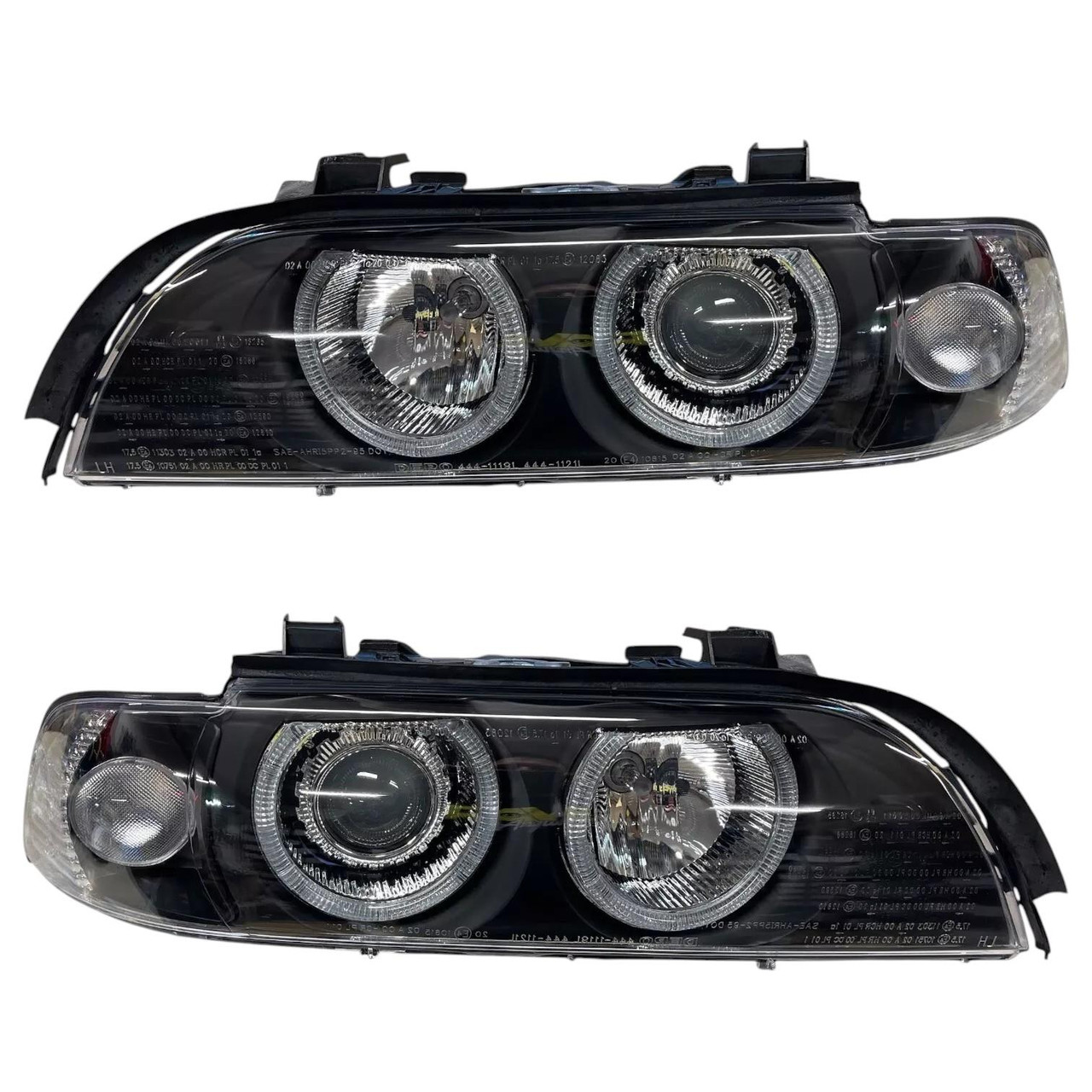 RHD LHD Headlight Headlamp Pair Angel Eyes Clear Black BMW 5 Series E39 95-00