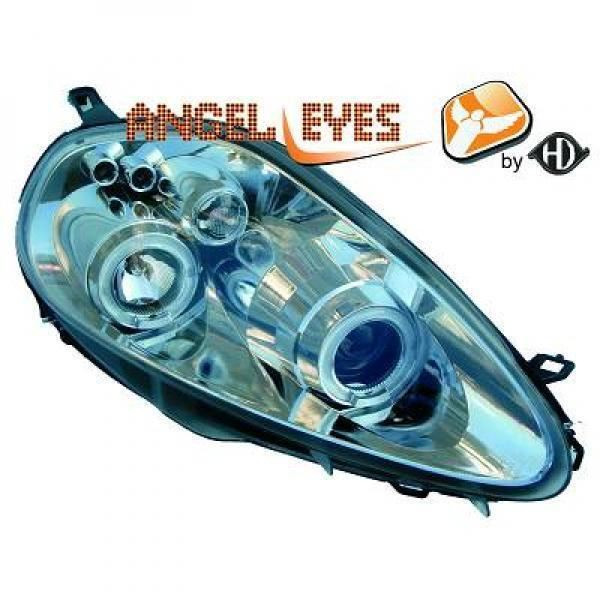LHD Projector Headlights Pair Angel Eyes Clear Chrome H1 H1 Fiat Grande Punto