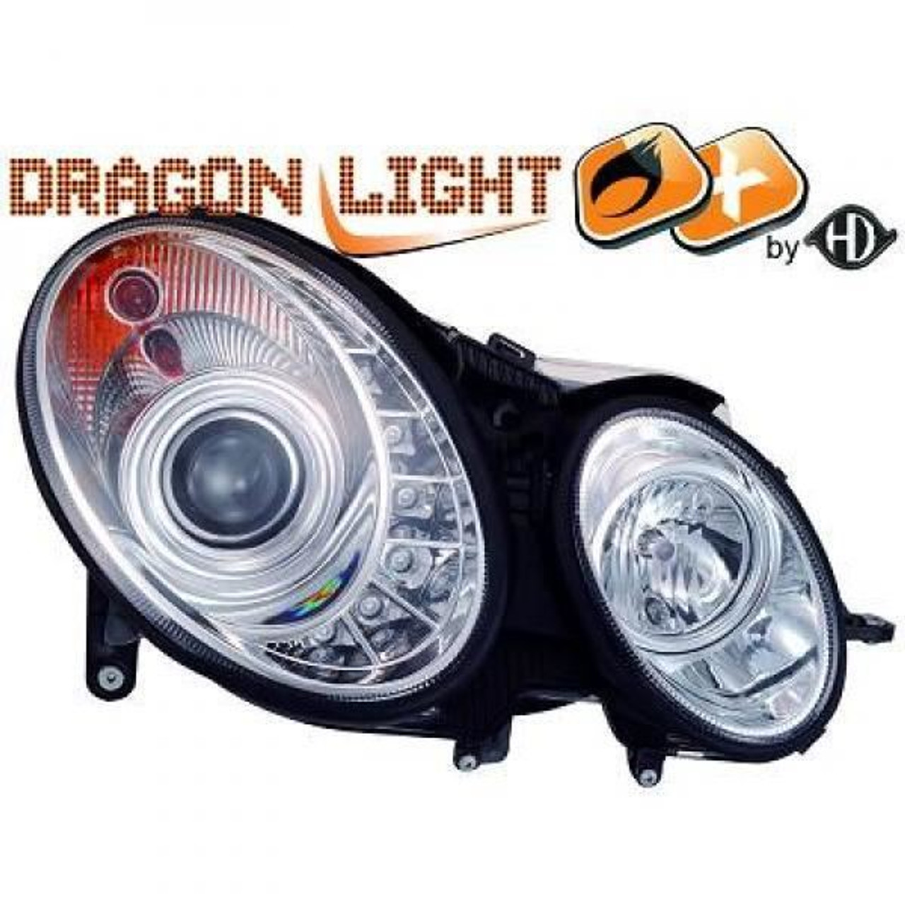 LHD Projector Headlights Pair LED Dragon DRL Lights Clear Chrome D2S H7 Mercedes W211