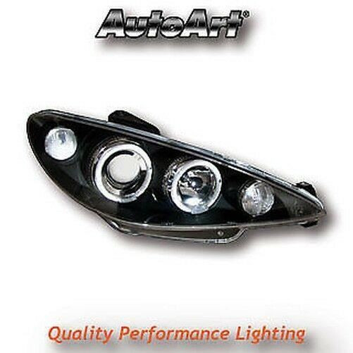 Black Twin Angel Eye Projector Headlights Lamp Part For Peugeot 206 98-02