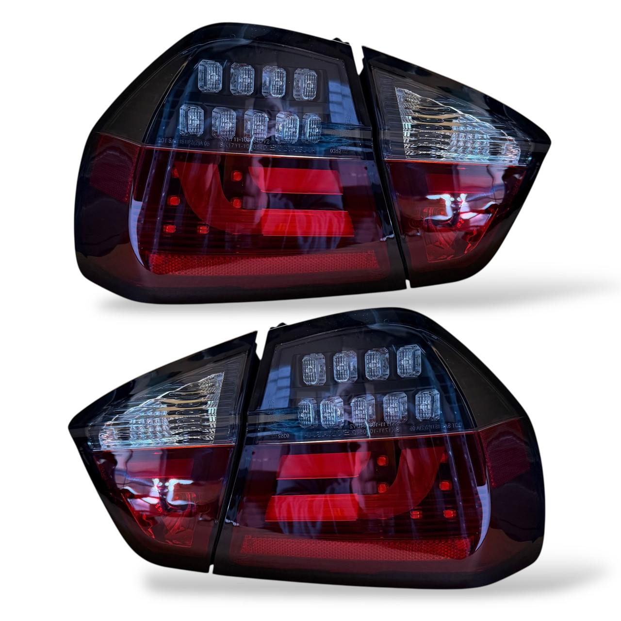 Back Rear Tail Lights Pair Set Clear Red Black BMW E90 Saloon 05-08