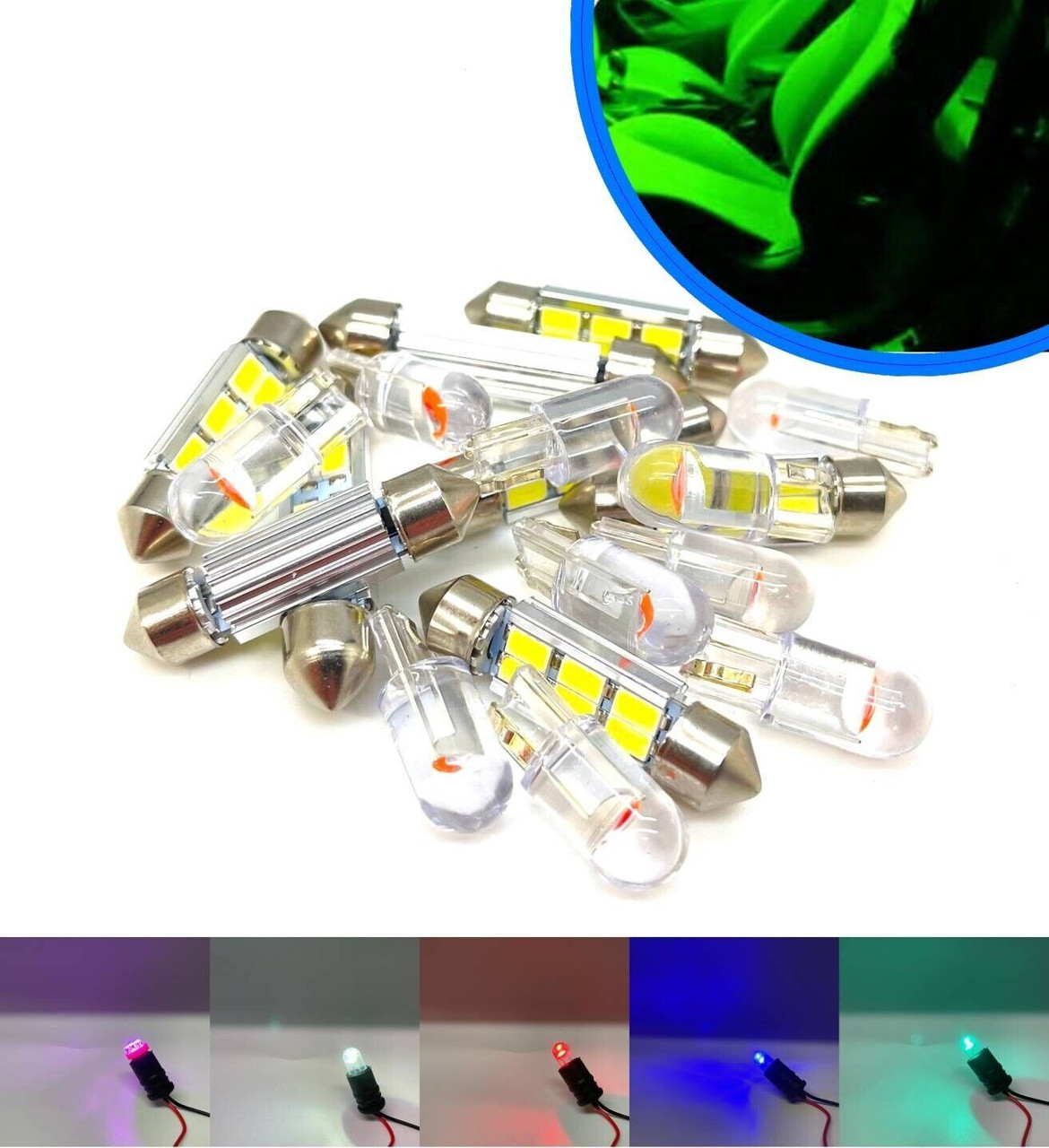 Green Interior LED Bulb Kit Set Lighting Spare Part For Nissan Navara D40 4X4