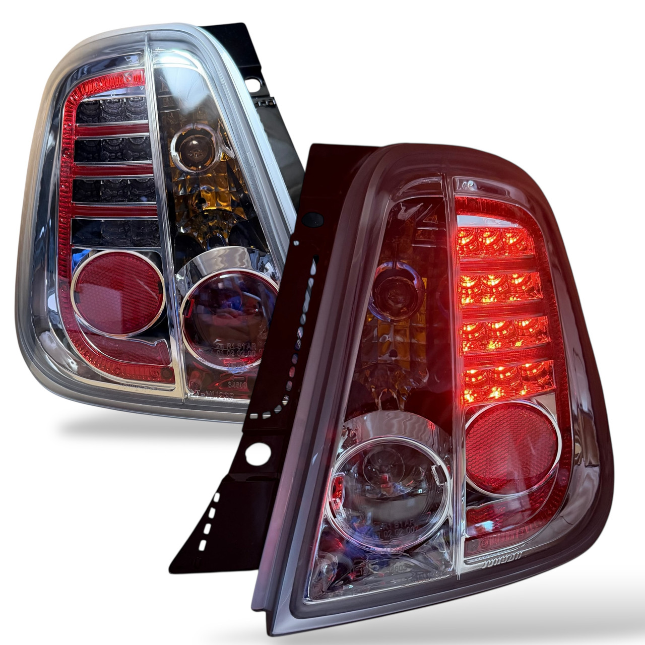 LHD Back Rear Tail Lights Pair Set LED Clear Chrome Fiat 500 2007-15