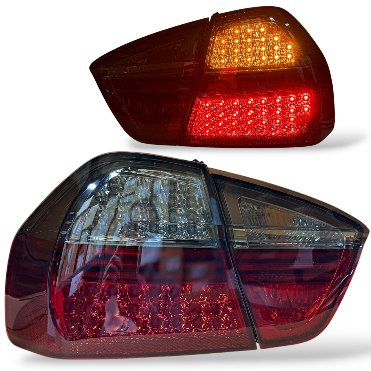 Back Rear Tail Lights Pair Set LED Clear Red Black BMW E90 05-08
