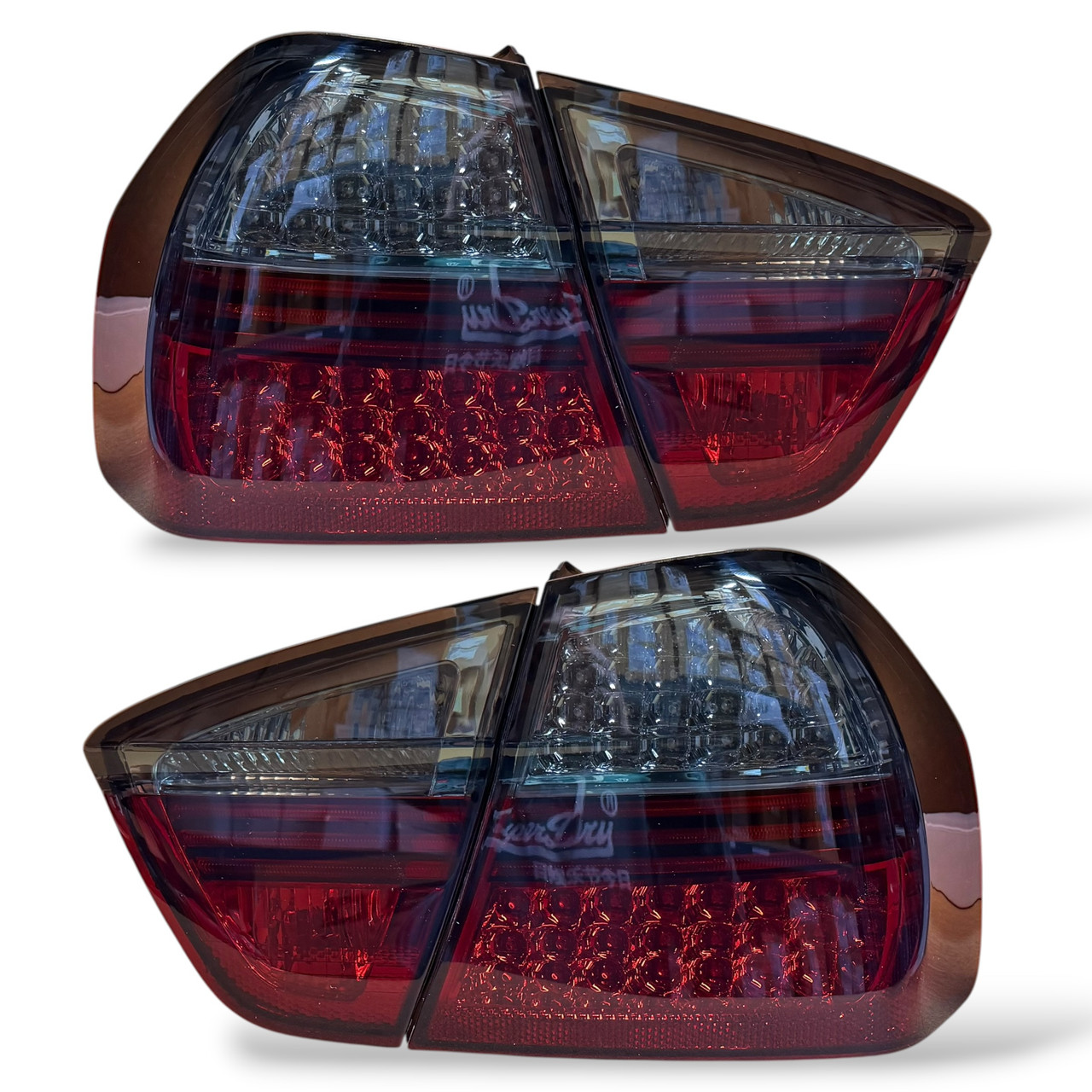 Back Rear Tail Lights Pair Set LED Clear Red Black BMW E90 05-08