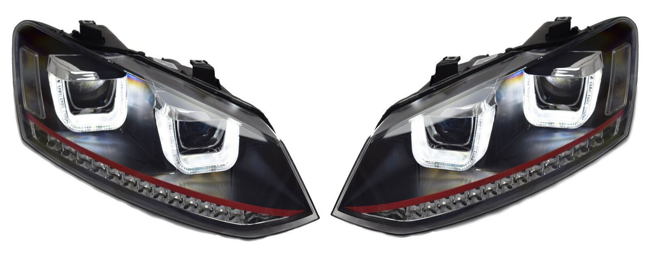 Lhd For VW Polo 6R Black DRL LED Projector Headlights Dynamic Indicator R-line