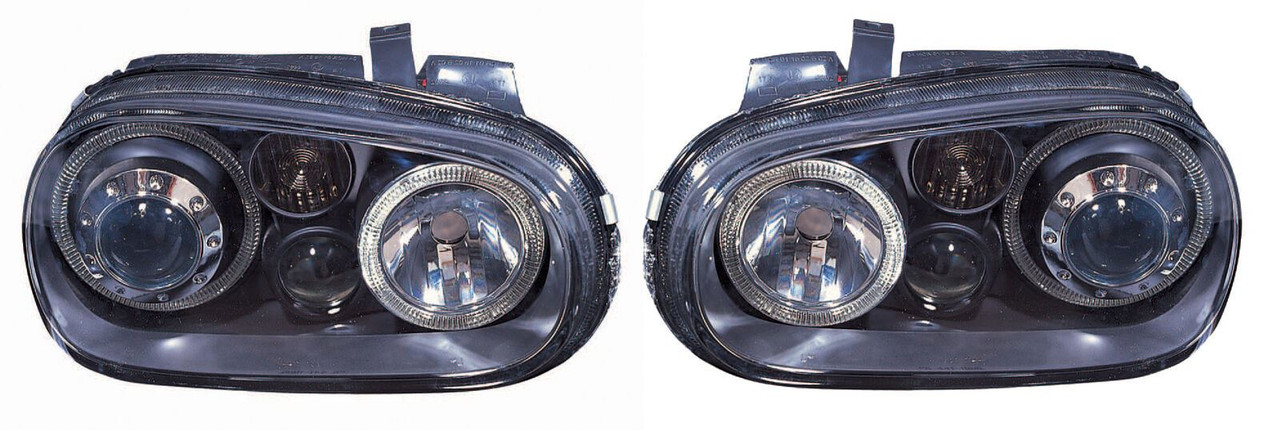 For VW Golf Mk4 Twin Angel Eye Halo Black Projector Headlights Lamps Incl. Fog