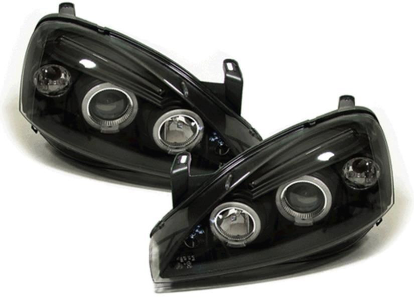 For Vauxhall Corsa C Black Angel Eye Projector Headlights Lamp Halo LED