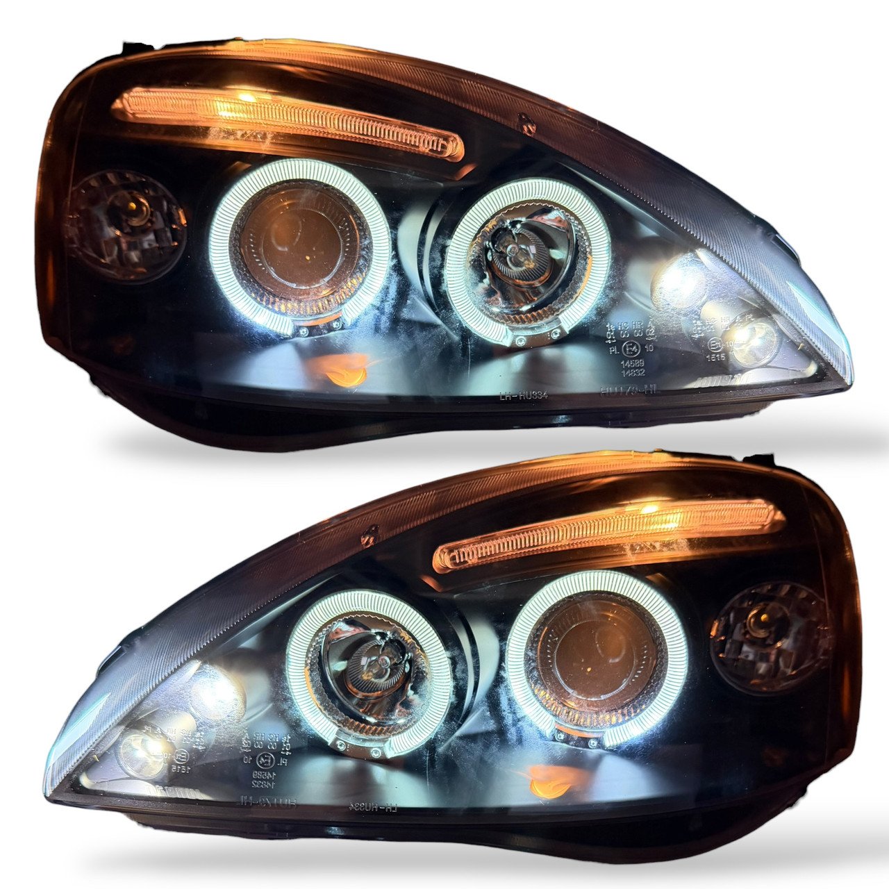 For Vauxhall Corsa C Black Angel Eye Projector Headlights Lamp Halo LED