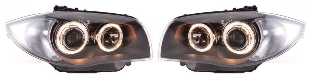 For BMW 1 Series E81 E82 E87 E88 04-12 Black Angel Eye Projector Headlights Depo