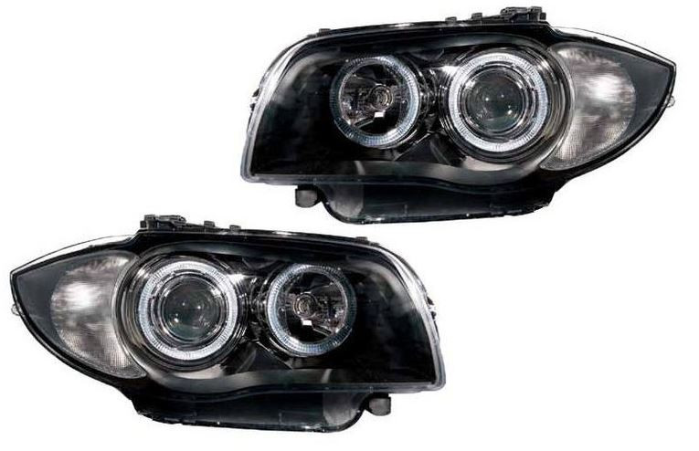 For BMW 1 Series E81 E82 E87 E88 04-12 Black Angel Eye Projector Headlights Depo