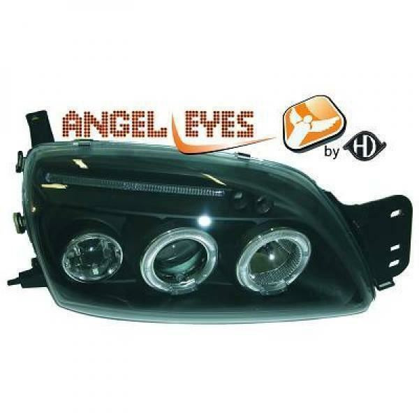 LHD Projector Headlights Headlamp Pair Angel Eyes Clear Black Ford Fiesta 95-02