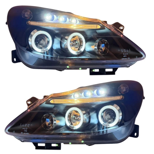 For Vauxhall Corsa D Black Angel Eye Projector Headlights Lamp Part 2006-11