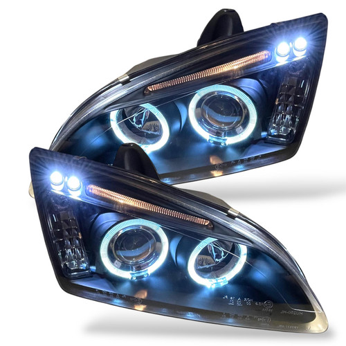 For Ford Focus Mk2 05-08 Black Angel Eye Headlights Lighting Lamp Replacement