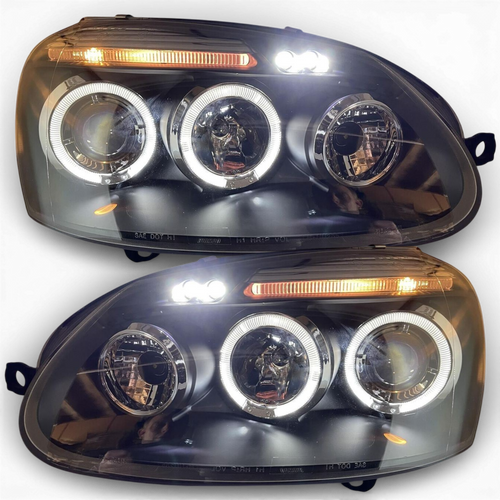 Black Angel Eye Projector Headlights Pair For VW Golf Mk5 2004–2009 H1 LED