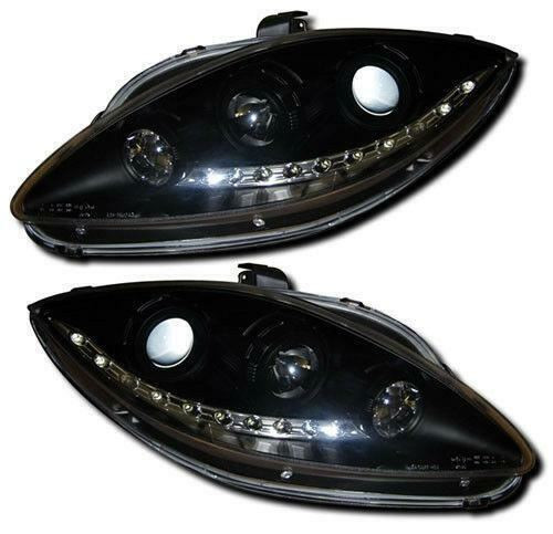 For Seat Leon Mk2 2005-09 Altea 2004-09 Black LED DRL Projector Headlights