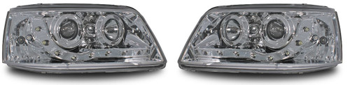 For VW Transporter T5 03-10 Projector Headlights Lamps Chrome Inner DRL Pair