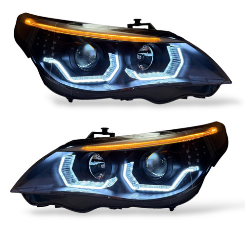 LHD Projector Headlights Pair Angel Eyes Clear Black H7 H7 BMW E60 61 03-07