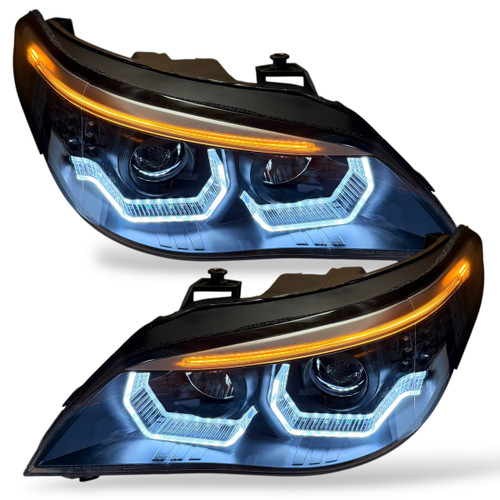 LHD Projector Headlights Pair Angel Eyes Clear Black H7 H7 BMW E60 61 03-07