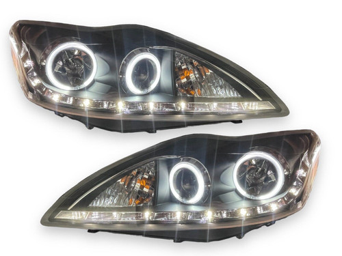Projector Headlights LHD Starline Angel Eyes Black For Ford Focus Mk2 08-11