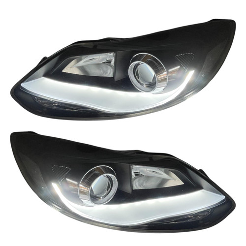 LHD Projector Headlights Lamp LED Lightbar DRL Black For Ford Focus MK3 2011-2014