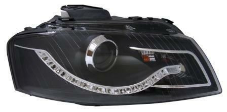 Eagle Eyes Starline LHD Projector Headlights Pair DRL Black For Audi A3 8P 05-08