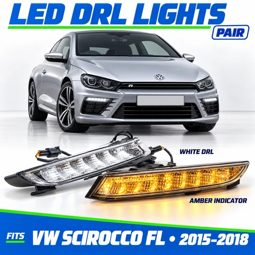 LED White DRL + Indicator set clear chrome for VW Scirocco FL 2014-17