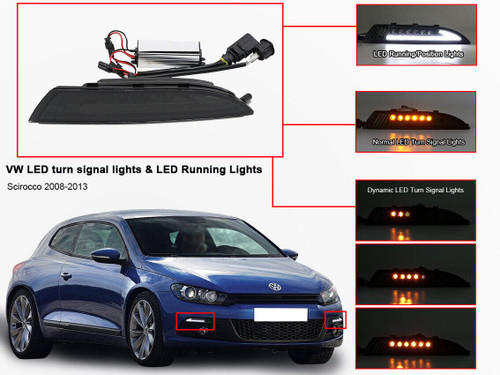 Full white LED DRL units with dynamic indicator for VW Scirocco 2008-2014