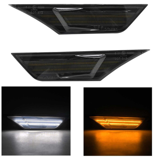 white + amber LED Side marker repeater lights smoked For Honda Civic X 2016-