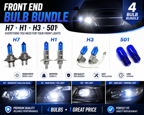 55w H7 H1 H3 501 7500K xenon headlight light bulbs front end upgrade
