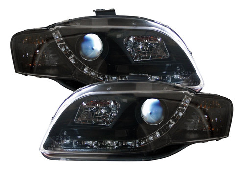 For Audi A4 B7 04-08 Black LED DRL Projector Headlights Lighting Lamp