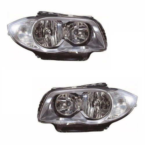 For BMW 1 Series E87 3 &amp; 5 Door 2/2007-7/2012 Headlight Lamp Grey Pair OS NS