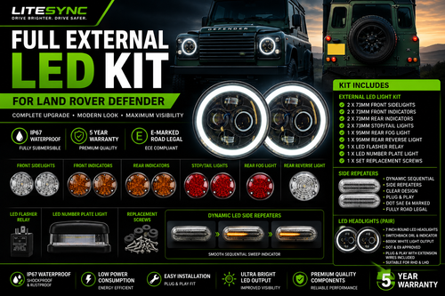 Full coloured LED light upgrade kit headlights indicators Land Rover Defender