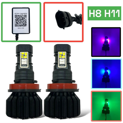 Bluetooth app remote RGB H8 H11 foglight headlight bulbs showcar