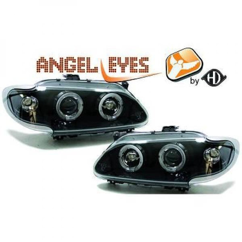 LHD Projector Headlights Pair Angel Eyes Clear Black H1 H1 For Renault Megane