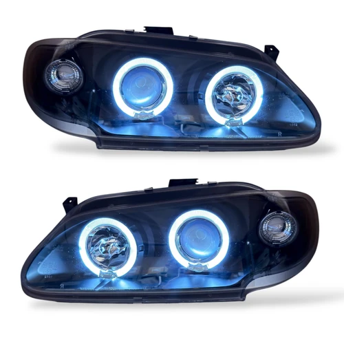 LHD Projector Headlights Pair Angel Eyes Clear Black H1 H1 For Renault Megane