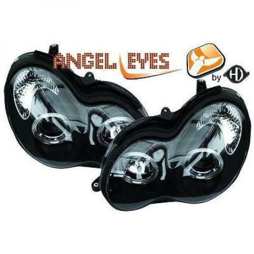 LHD Projector Headlights Pair Angel Eyes Clear Black For Mercedes W203 2000-07