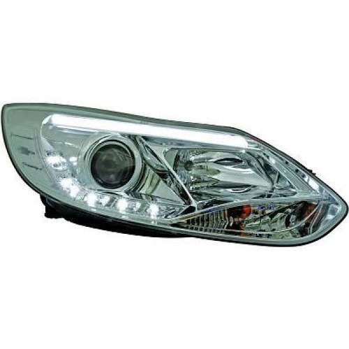 LHD Projector Headlights Pair LED DRL Clear Chrome For Ford Focus IV CB8 11-On