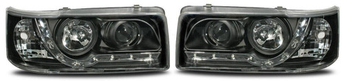 For VW Transporter T4 96-03 Black LED DRL Projector Headlights Lamps Short Nose