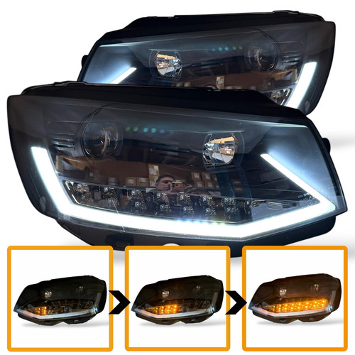 Black Dynamic LED Headlights Pair for VW Transporter T6 2015-2020 Upgrade