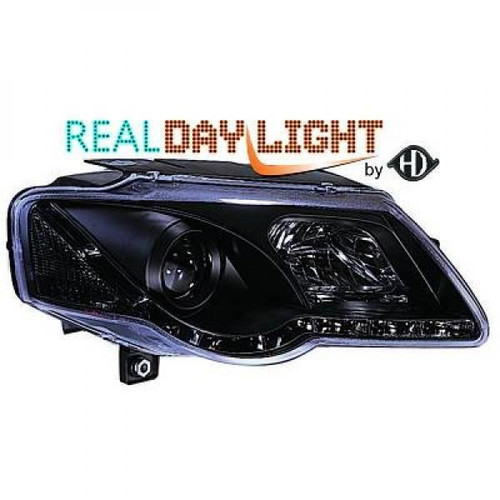 LHD Projector LED DRL Headlights Pair Clear Black VW Passat Saloon 05-10