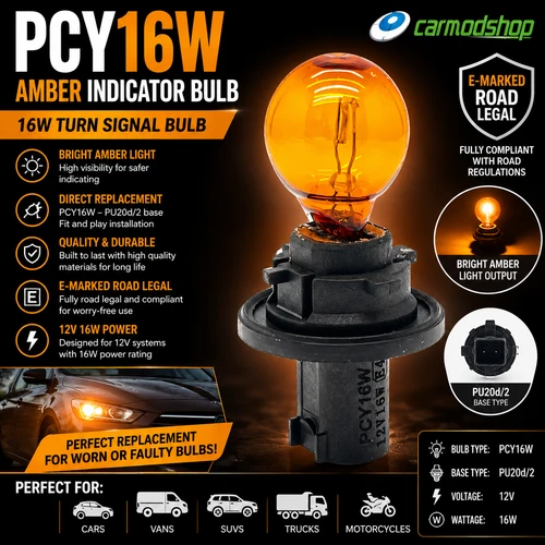 1 x PCY16W replacement amber indicator bulb 16w turn signal PU20d/2