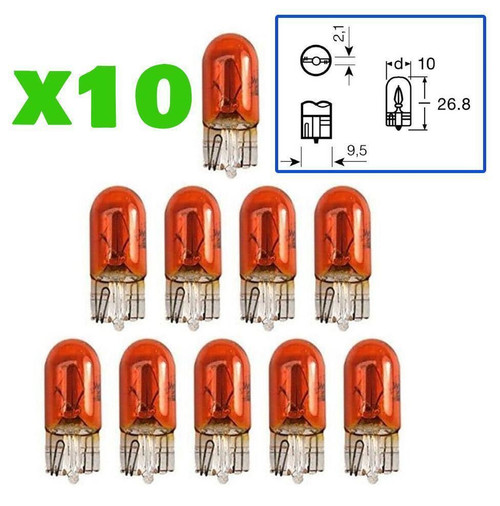 10 x 12v 5w 501 WY5W 168 194 Amber bulbs interior indicator light capless