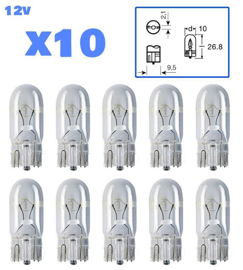 10 x 12v 5w 501 W5W 168 194 clear bulbs interior parking light capless
